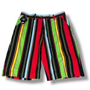 Loudmouth Hot Dog Golf Shorts Men’s 32 Multi-Striped Cotton Blend Flat Front New